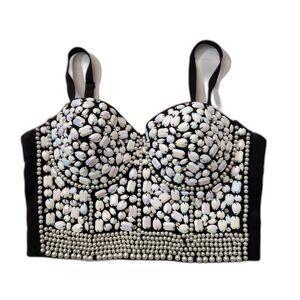White Silver Beaded Embellished Bustier Crop Top Size 36/80 Bra
